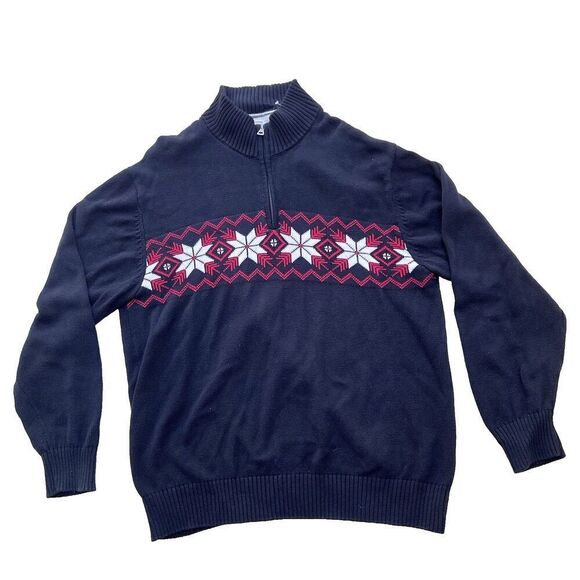 Vintage Weatherproof 1/4 Zip Snowflake Nordic Pullover Sweater Black plus Sz XXL